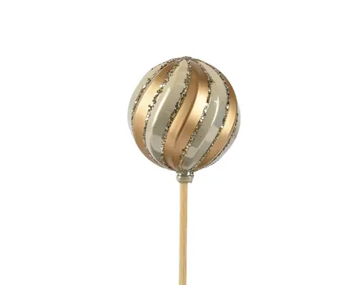 Jardin et déco:Boule décorative en polyester perle/or sur tige - Ø 6 x H 36 cm