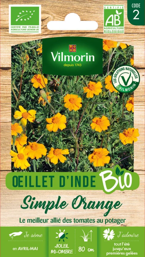 Jardin à vivre：Œillet d'Inde Simple Orange Bio Vilmorin - graines à semer