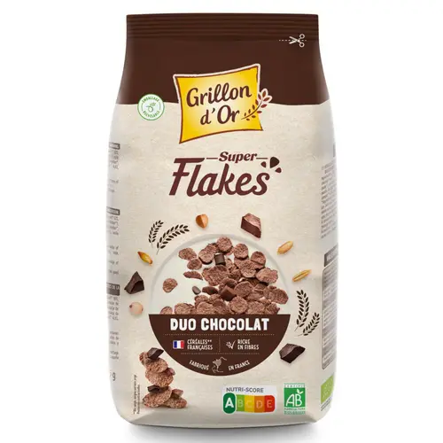 Jardin & loisirs:Super flakes bio duo chocolat Grillon d’or - 375 g
