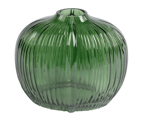 Jardin pour tous:Vase rond en verre vert - 14,5 x 8 x 20 cm