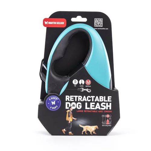 Utile dehors：Laisse rétractable 2 Soft cordon coloris noir et turquoise - M