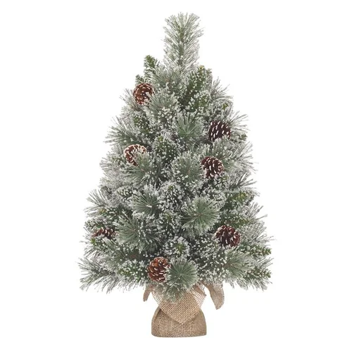 Accessoire pour le jardin:Sapin de Noël artificiel givré avec toile de jute Vandans