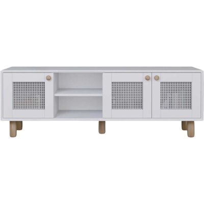 Meuble TV 3 portes en aggloméré Bohemian (Blanc avec cannage blanc)