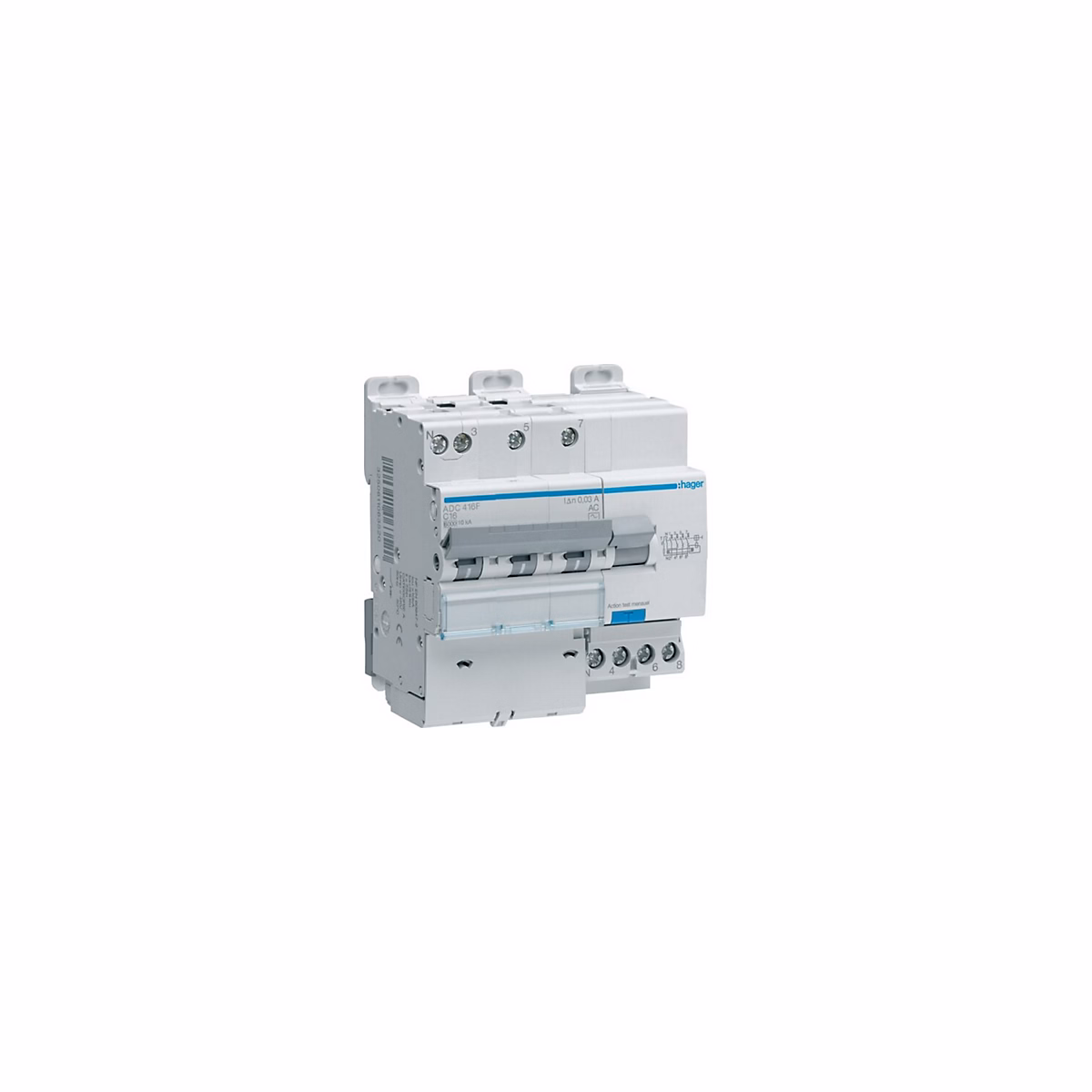 Adc416f Hager Disjoncteur Différentiel Triphasé + Neutre 6 – 10ka Courbe C, 16a 30ma Type Ac
