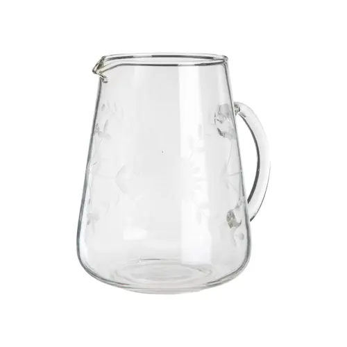 Pour vos besoins extérieurs：Pichet en verre transparent avec fleurs gravées - Ø 19,5 x H 20,5 cm