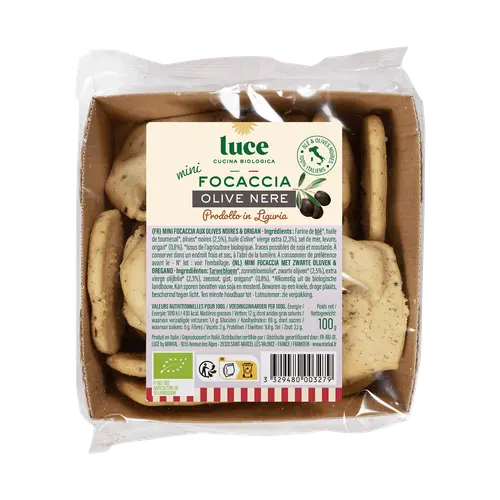 Jardin et plaisir:Mini focaccia à l’huile d’olive bio Luce - 100 g