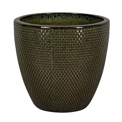 Pour vos besoins extérieurs：Pot rond en grès émaillé vert Passion for Pottery Busan - Ø 29 x H 27 cm