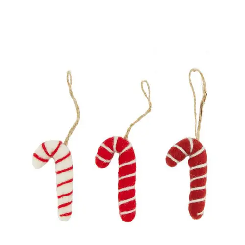 Malin au jardin:Décoration à suspendre forme canne en laine rouge et blanche - 4 x 8 cm