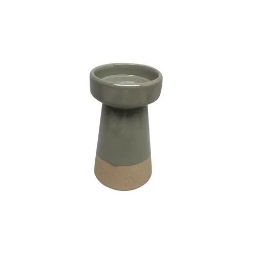 Solution extérieure:Porte bougie en céramique bicolore naturel/vert petit modèle - Ø 10 x H 17,5 cm