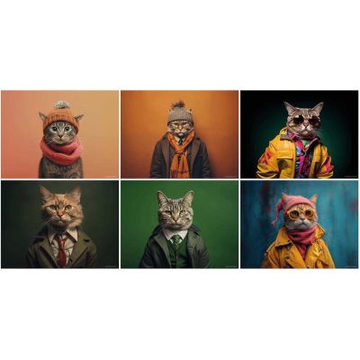 Set de table en vinyle 40 x 30 cm Funny cats (Lot de 6 sets de table motifs assortis)