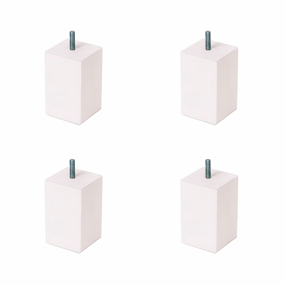 4un. Pied de meuble en bois de hêtre laqué peinture blanche. Forme carrée hauteur 100 mm – Réf. QWDAUQCIW9700063282