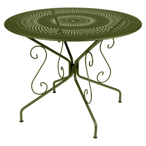 Essentiel extérieur：Table Montmartre coloris vert en acier Fermob - Ø 96 x 74 cm