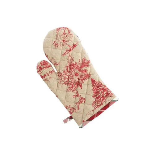 Idée nature：Gant en coton beige décor hiver bordeaux - 17 x 33 cm