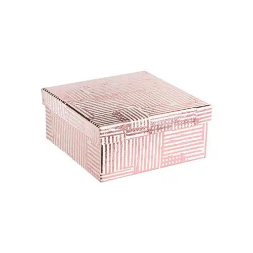 Pour vos jardins:Boîte carrée en papier métallisé rose à motifs rayures - 19 x 8,5 cm