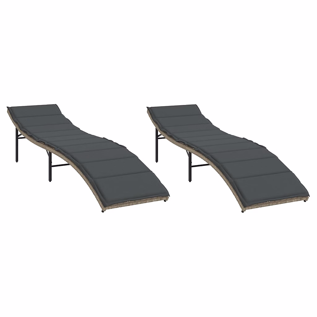 Chaises longues et coussins gris clair résine tressée vidaXL – lot de 2
