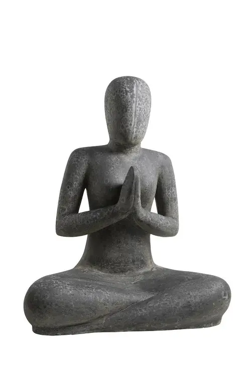 Jardin à aménager:Décoration pour jardin aquatique relax coloris noir en pierre reconstituée figurine yoga SEDA Salutation - 60 cm