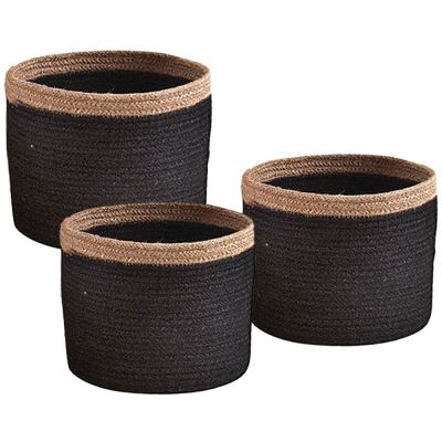 Cache-pot rond en jute (Lot de 3) (Noir)