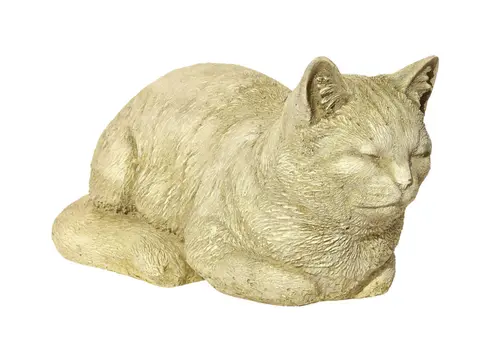 Jardin & équipement:Statue décorative chat qui ronronne ton vieilli coloris beige en pierre reconstituée