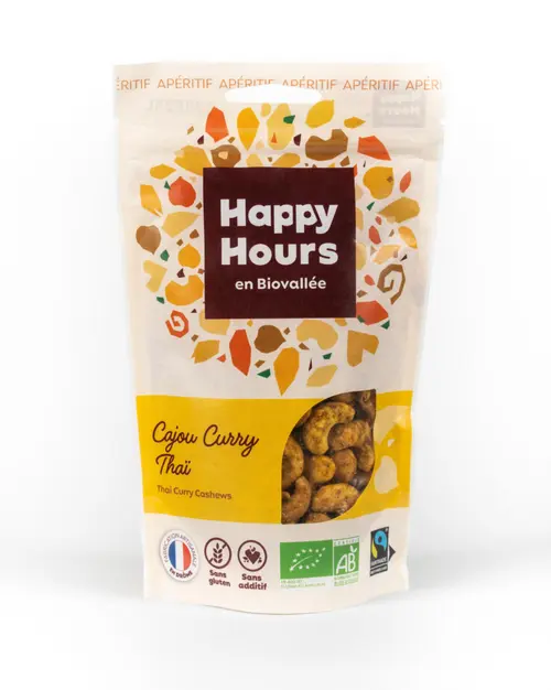 L’essentiel pour l’extérieur:Sachet cajou curry thaï bio Happy Hours en Biovallée - 115 g