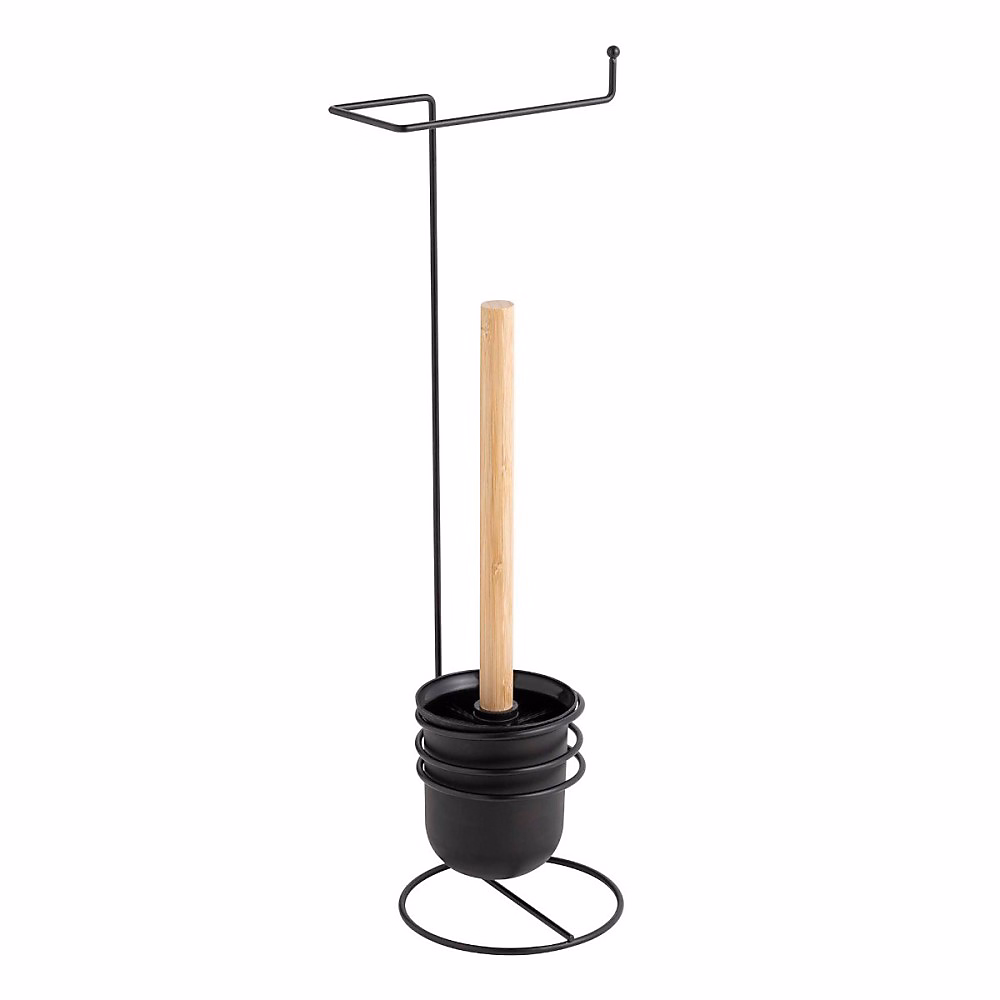 Accessoire WC – Dérouleur papier WC en métal noir avec brosse