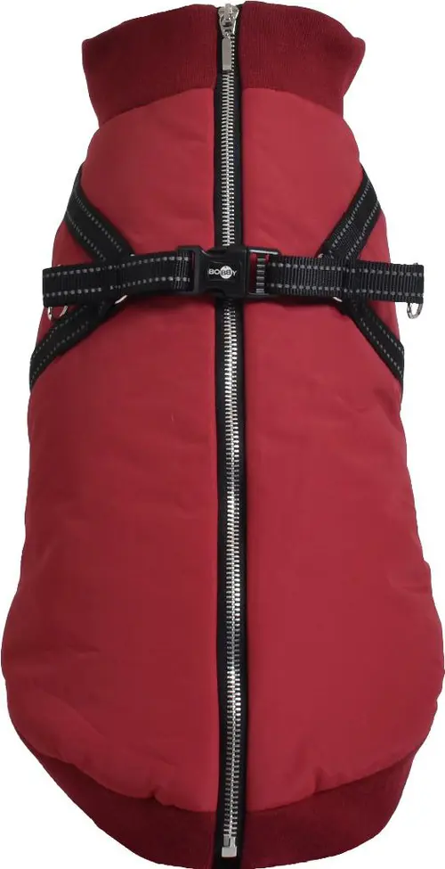Inspiration jardin:Manteau pour chien coloris bordeaux avec harnais intégré Bobby Easy - Taille 25XS