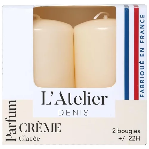 Jardin passion:Bougies cylindriques ivoire parfum crème glacée L’Atelier de Denis - L’étui de 2