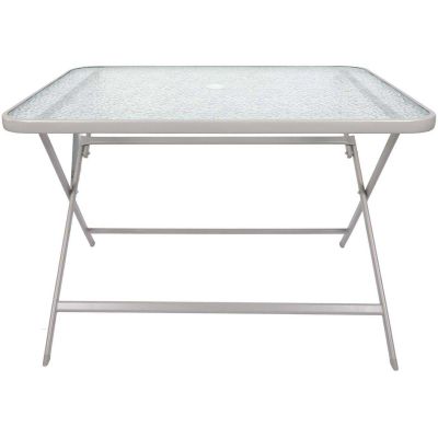 Table de jardin en métal et verre trempé Formentera 110 x 70 cm (Beige)