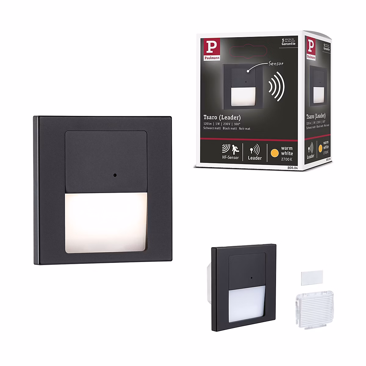 Encastré mural LED Tsaro carré 80 × 80 mm 1W 80lm 230V 2700K Noir mat