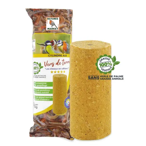 Extérieur qualité:Cylindre de graisse végétale aux vers de terre pour oiseau Nature’s Market - 850 g