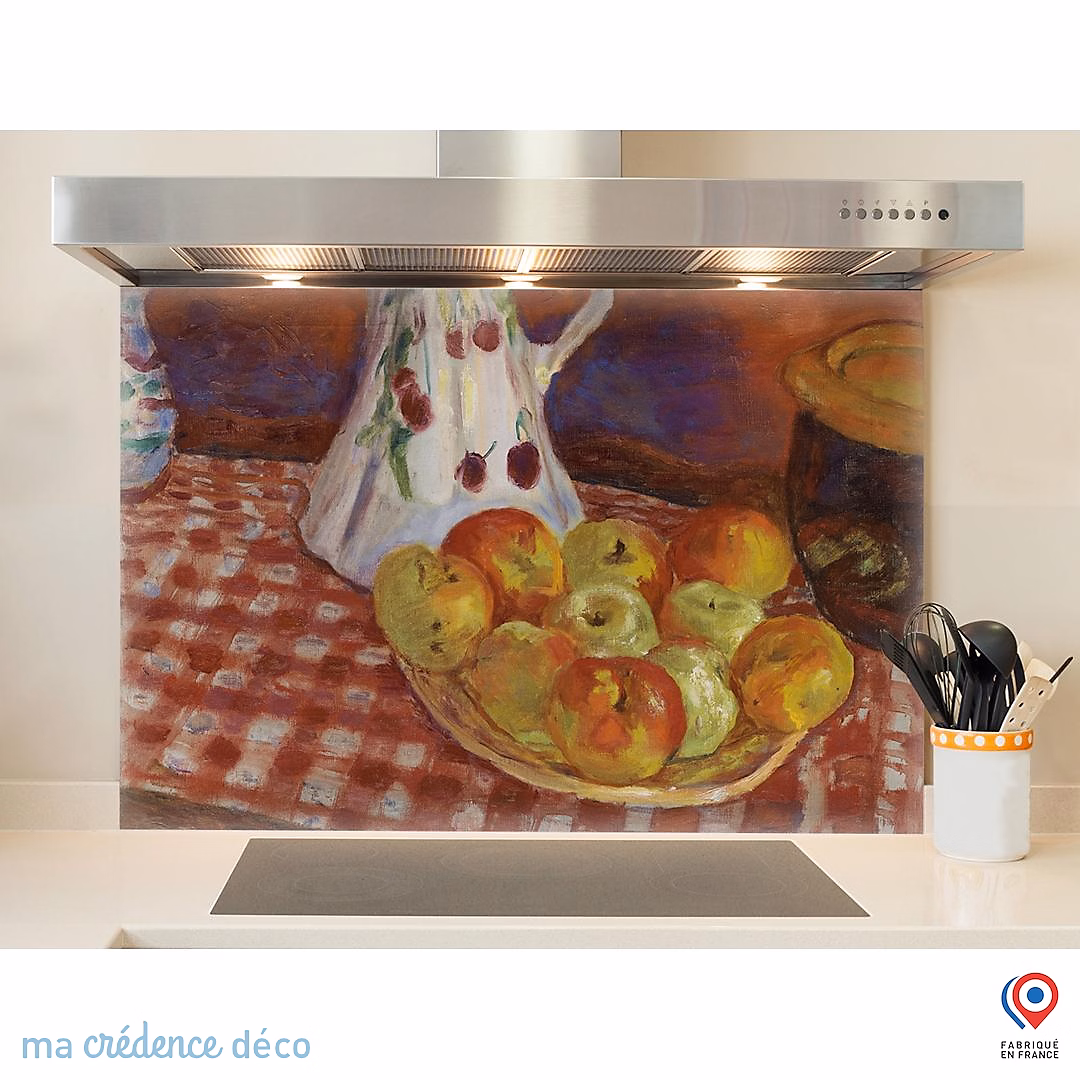 Crédence cuisine fond de hotte Pierre Bonnard – Les Pommes rouges et jaunes, Verre trempé, L 60 cm x H 45 cm, MaCrédenceDéco