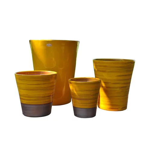 Confort pour le jardin：Pot coloris ibiza sunshine en terre émaillée Les Poteries d'Albi Sydney - Ø 25 cm x H 29 cm