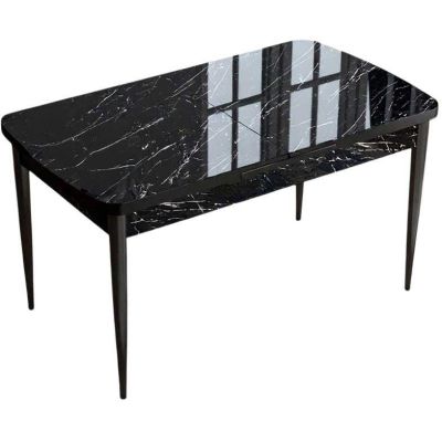 Table de repas en aggloméré avec rallonge Zen (Noir marbré)