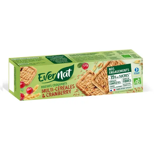 Le petit plus pour l’extérieur:Biscuits bio Evernat multi-céréales et cranberry - 130 g