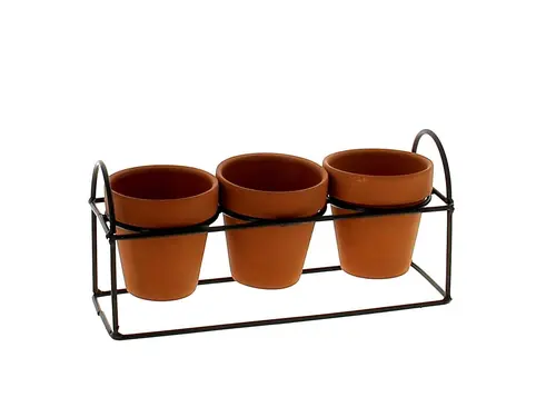 À avoir au jardin：Cache-pot triple sur base coloris marron Baby - Ø 6,3 x 6,5 cm