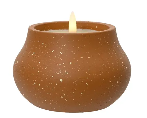 Facile à intégrer au jardin：Bougie à LED dans pot rond coloris terra Kaemingk - Ø 12 x H 8 cm