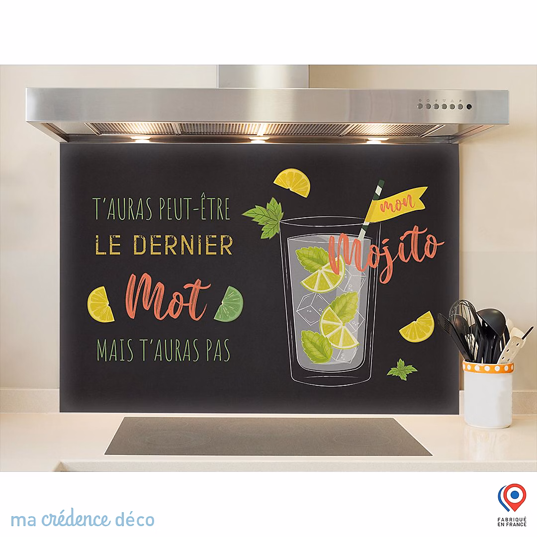Crédence cuisine fond de hotte Mojito 4 – Verre trempé, L 90 cm x H 60 cm, MaCrédenceDéco