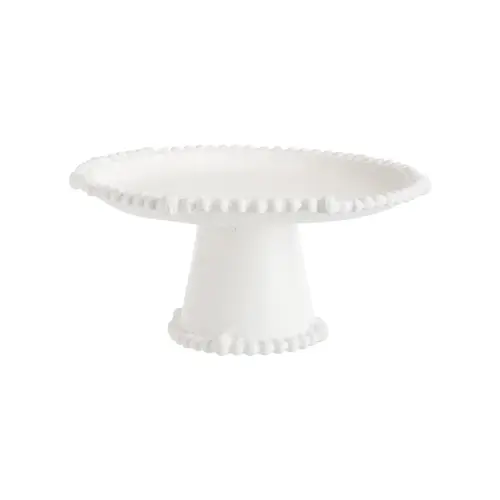 Les indispensables du jardin：Plateau rond sur pied en aluminium blanc - Ø 25,5 x H 12 cm