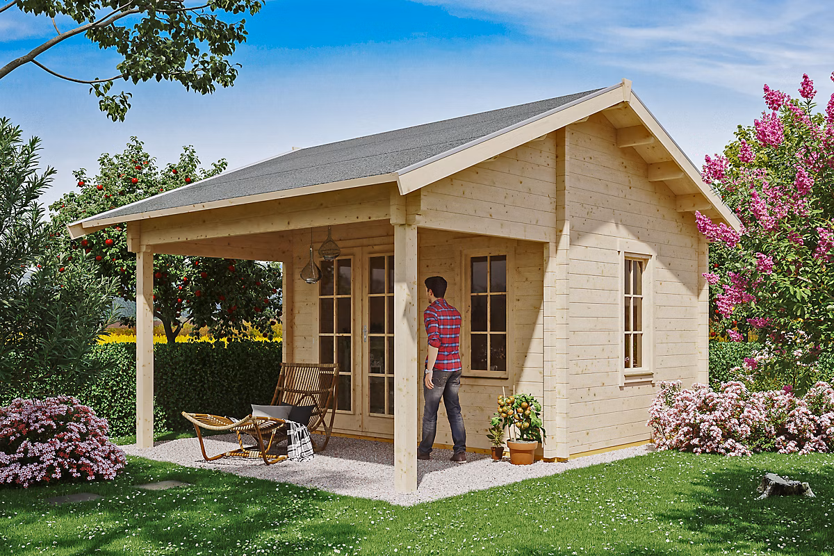 Chalet de loisirs SKAN HOLZ CALGARY 380 × 300cm – 70mm, toit isolable (pour tuiles)
