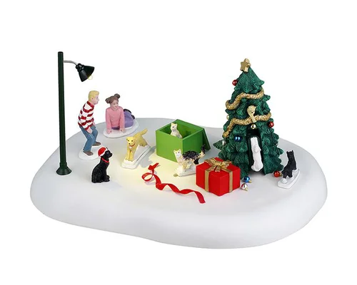 Jardin fonctionnel:Scénette lumineuse pour village Lemax Le Noël des chats
