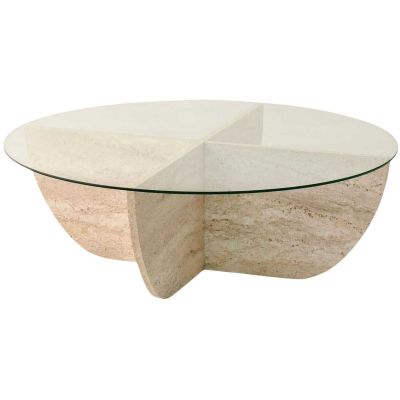 Table basse en verre et aggloméré Lily (Beige travertine)