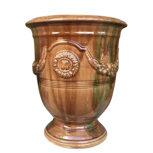 Jardin adapté:Vase Anduze flammé en terre cuite émaillée H 38 x Ø 43 cm