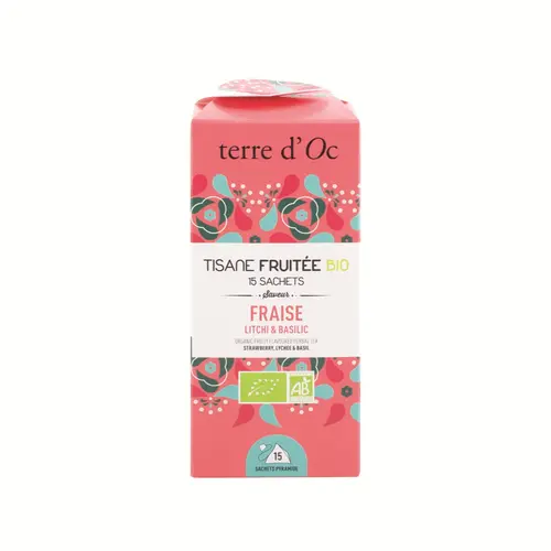 Espace vert essentiel:Tisane bio fruitée fraise litchi basilic Terre d’Oc - 15 infusettes