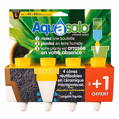 Arrosage automatique – Cône d'arrosage Aquasolo taille L coloris jaune débit 30cl/24h 3 + 1 gratuit