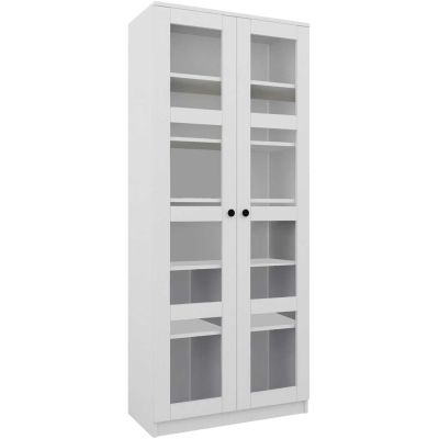 Bibliothèque 2 portes en aggloméré et verre Lucas (Blanc)