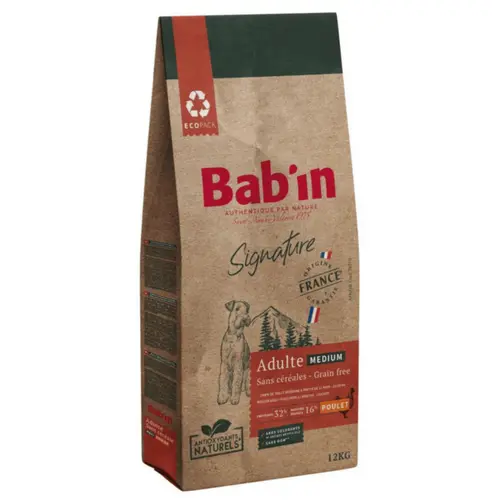 Essentiel maison：Croquettes pour chien medium adulte au poulet sans céréales Bab'in Signature - 12 kg