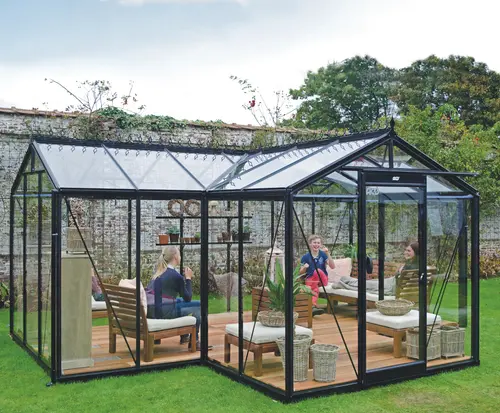Facile jardin:Orangerie en aluminium noir laqué et verre trempé sécurit ACD Aurélie - 10,26 m²