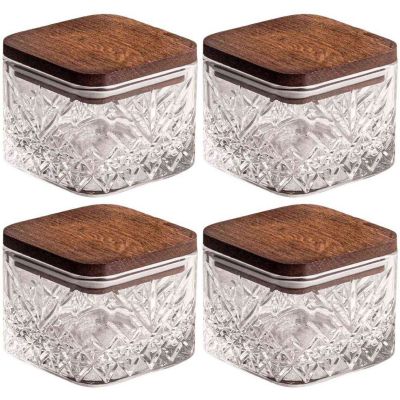 Ensemble pots en verre avec couvercle bois (4 pots carrés - Milla)