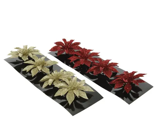 Solution jardin:Poinsettia pailleté sur clip - Ø 8 x H 0,5 cm