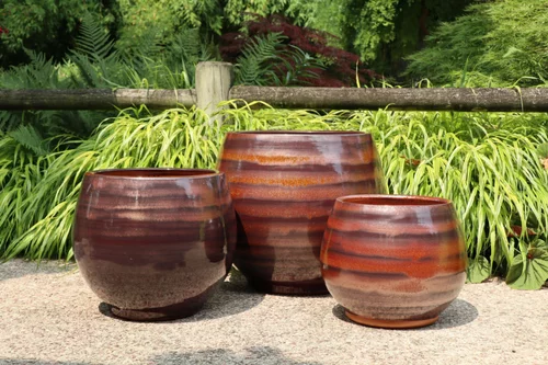 Pour transformer votre jardin:Pot en terre émaillée marron Châtaigne Les Poteries d'Albi Bahia - Ø 35 x H 38 cm