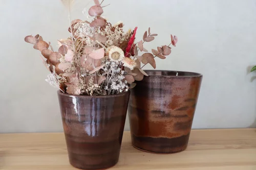 Jardin déco:Pot en terre cuite émaillée marron Châtaigne Les Poteries d’Albi Odyssée - Ø 23 x H 21 cm